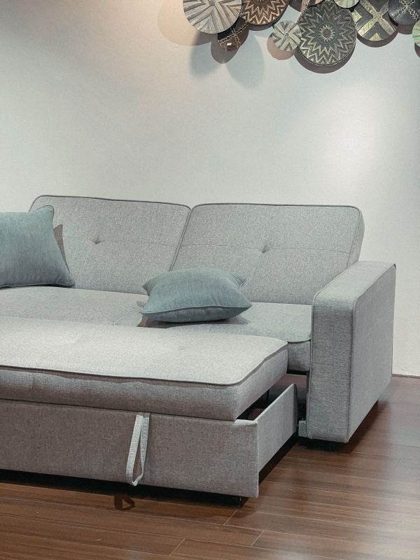 Sofa giường Abby nỉ màu ghi nhạt