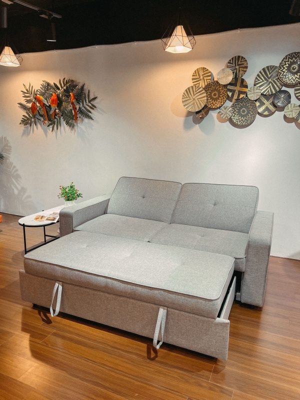 Sofa giường Abby nỉ màu ghi nhạt