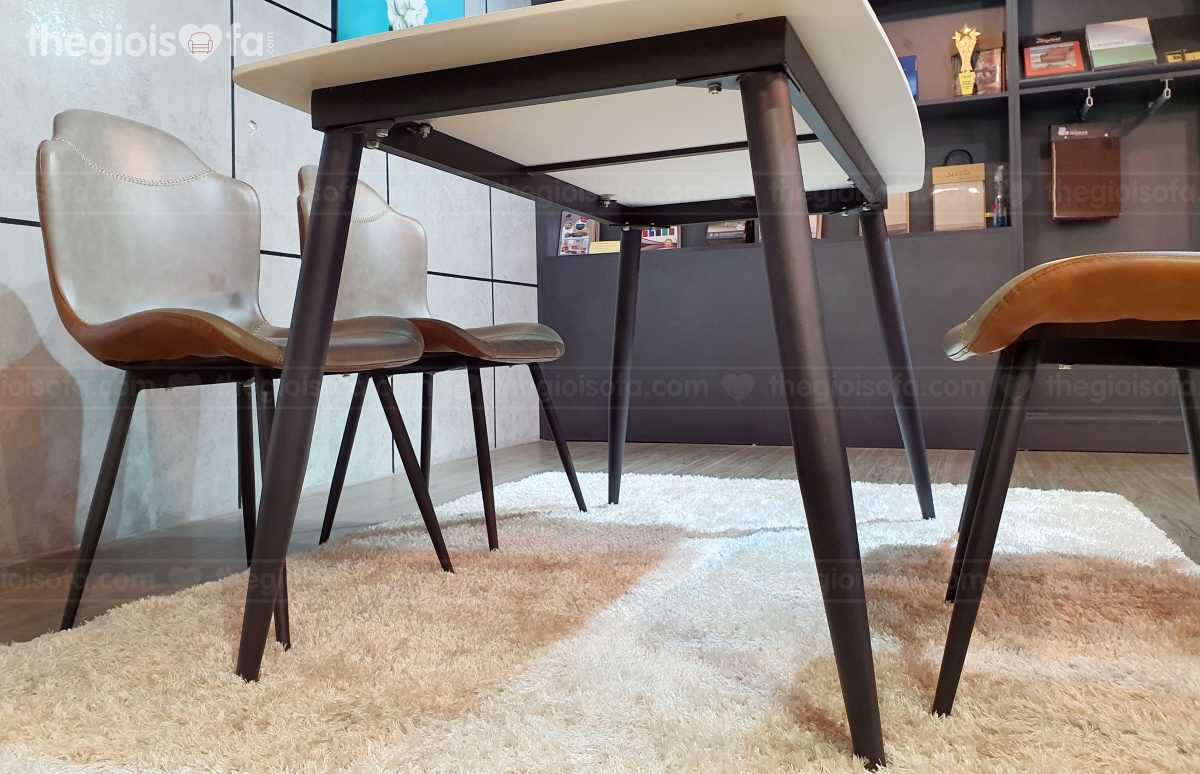 Bàn ăn Vibe white – mặt đá chân sắt tĩnh điện