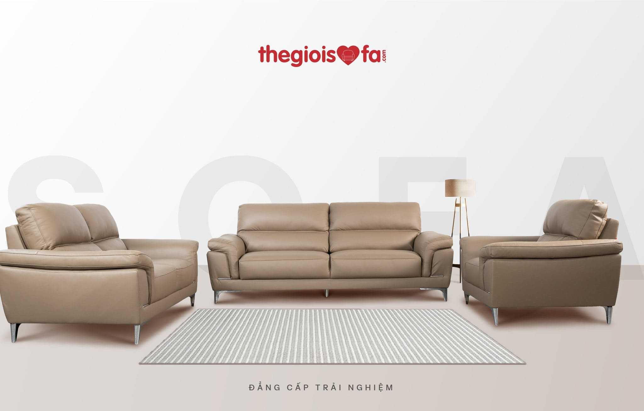 Sofa Văng Kuka 1893B da bò thật tiếp xúc màu nâu nhạt (M9922/PVC) 215x95x86