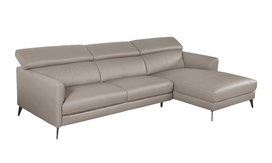 Sofa Góc trái Kuka 5608 da bò thật tiếp xúc màu ghi đậm (M5655) 298x208x77/96