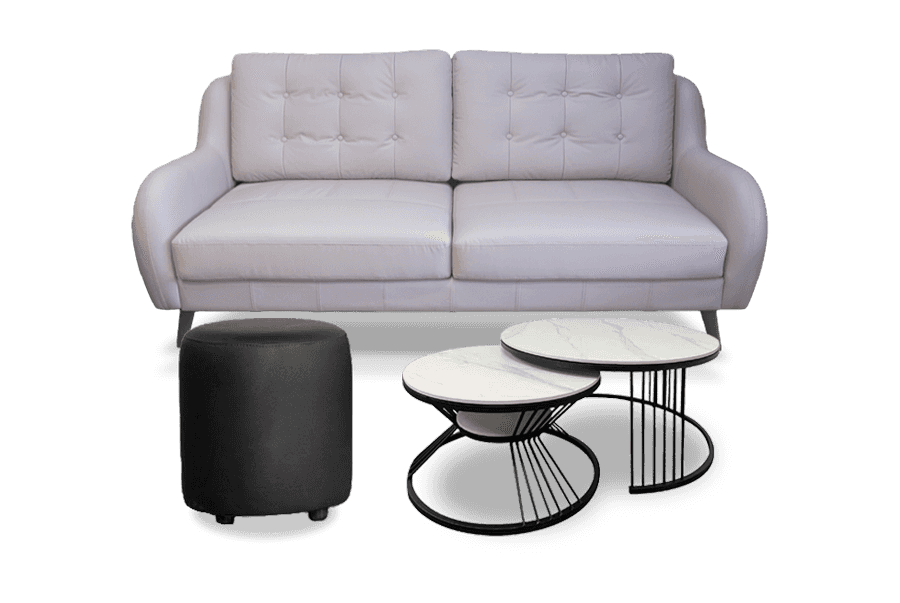 Combo 3, sofa văng Verona, bàn trà Dubai/Nara/Crown, đôn PU hoặc nỉ