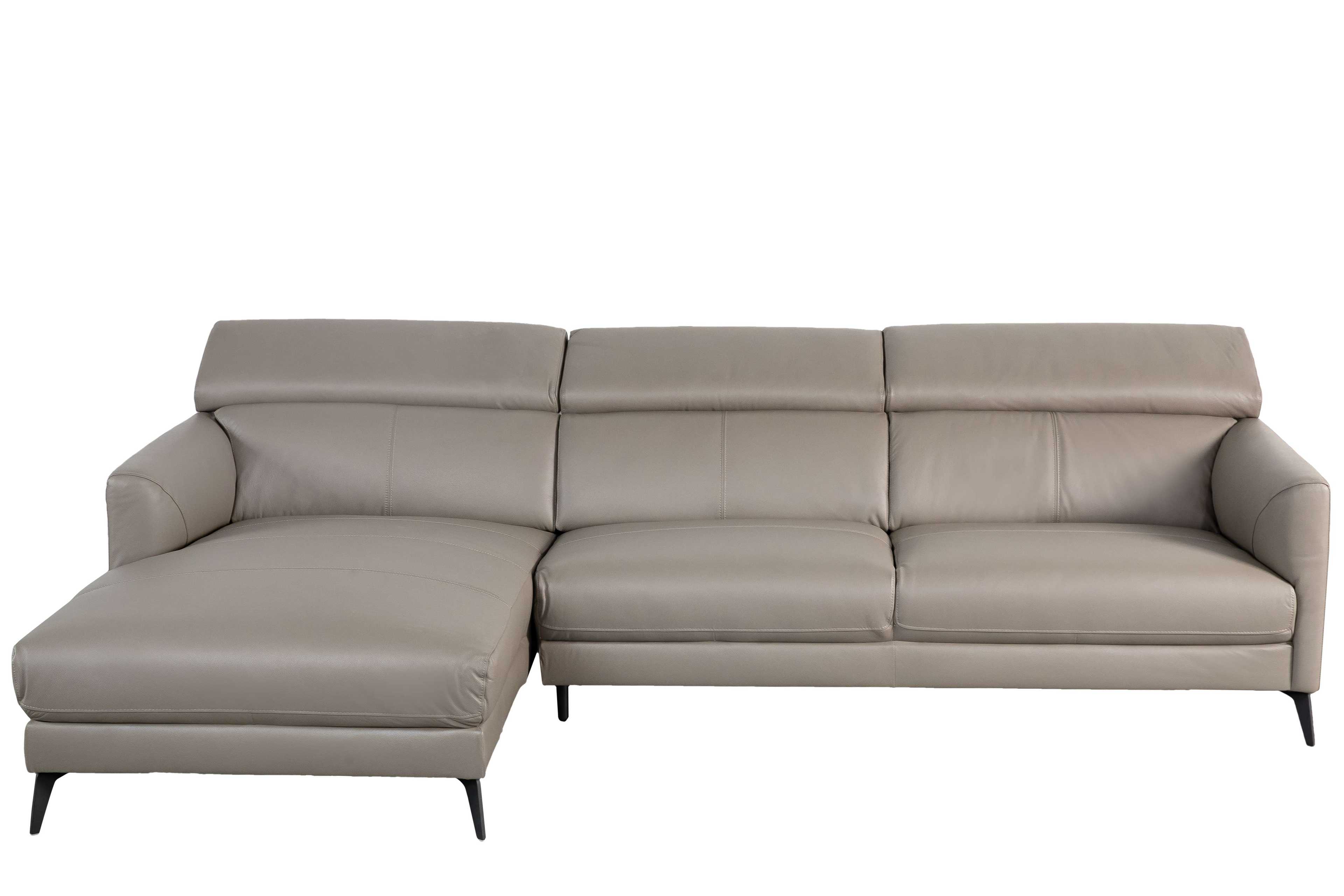 Sofa góc phải Kuka 5608 Da bò thật tiếp xúc Màu ghi đậm 2980 x2080 x 770/960