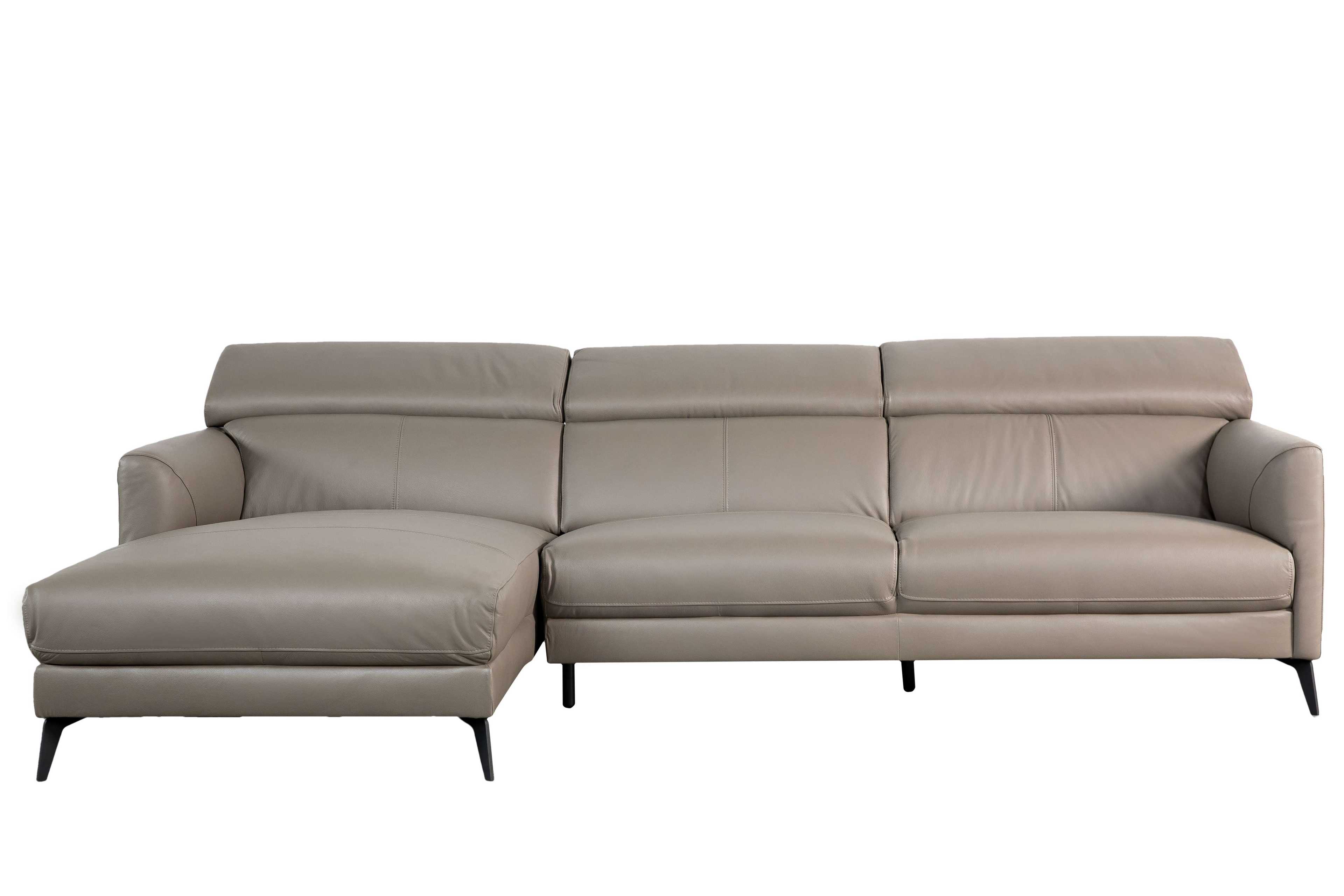 Sofa góc phải Kuka 5608 Da bò thật tiếp xúc Màu ghi đậm 2980 x2080 x 770/960
