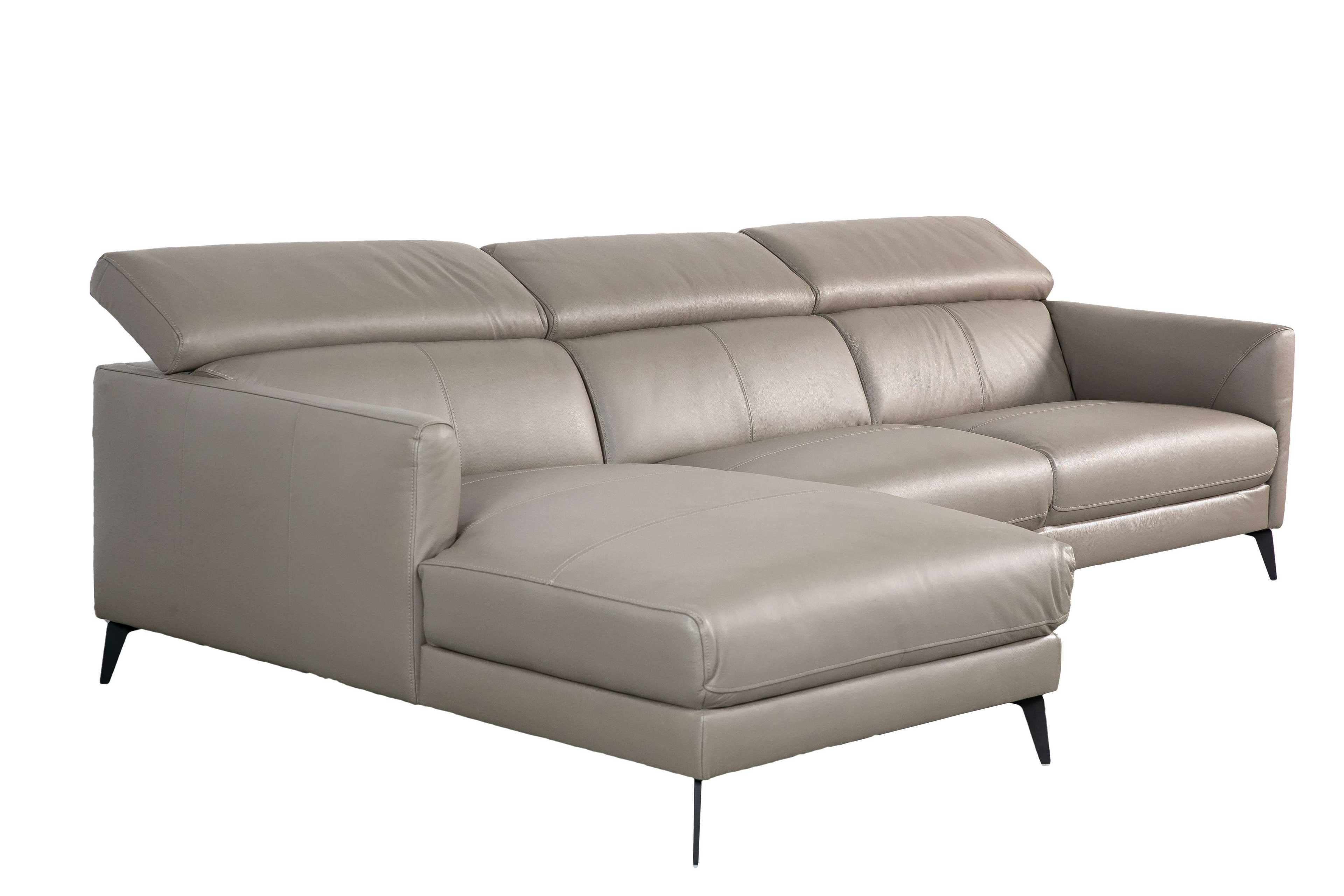 Sofa góc phải Kuka 5608 Da bò thật tiếp xúc Màu ghi đậm 2980 x2080 x 770/960