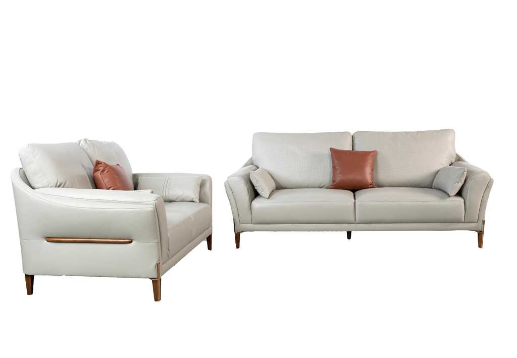 Sofa văng/băng Kuka 8159 3 chỗ Da bò thật tiếp xúc màu ghi nhạt 218*99*62