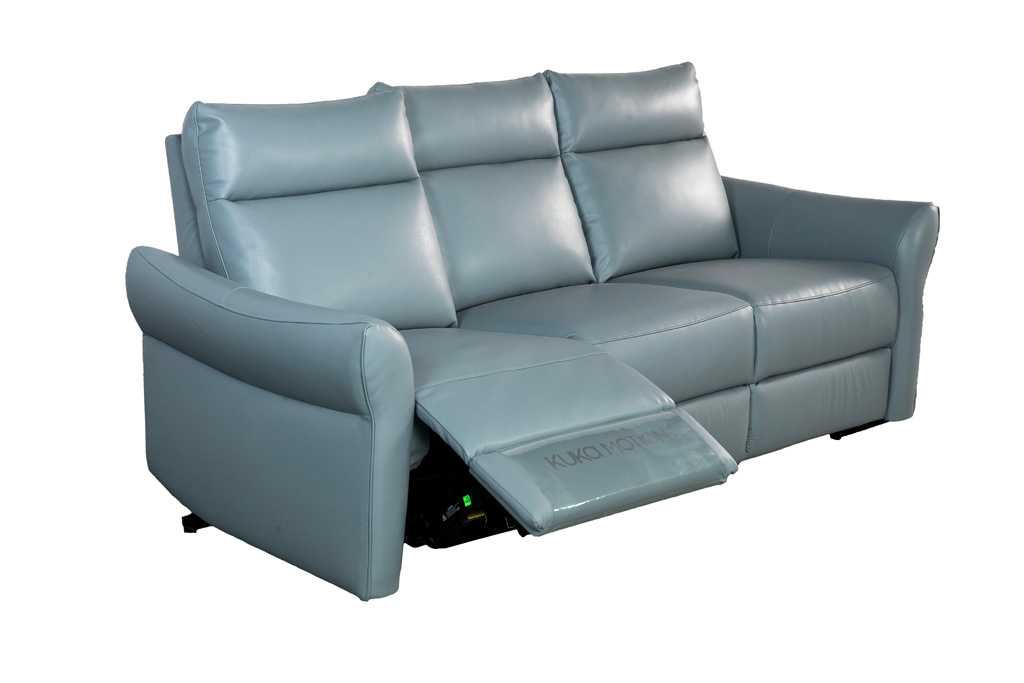 Sofa văng/băng điện 3 chỗ (điện bên trái) Kuka KG136 Da bò thật tiếp xúc màu xanh nhạt 222*92*98