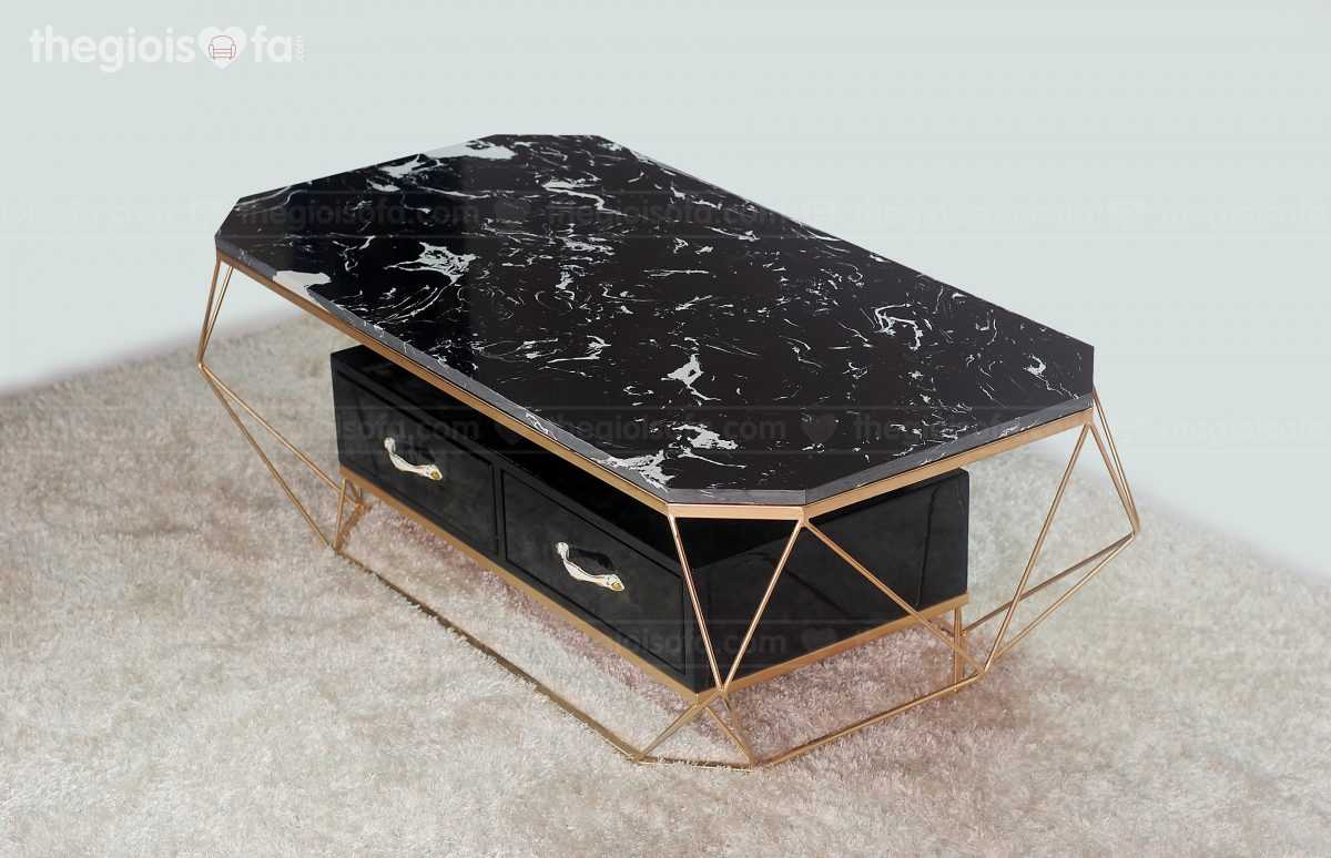 Bàn trà Curve black – Khung thép mặt đá