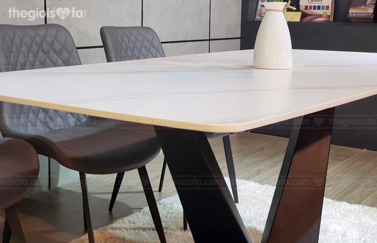 Bộ bàn ăn 6 ghế Carrera – Bàn mặt đá Ceramic, chân sắt tĩnh điện