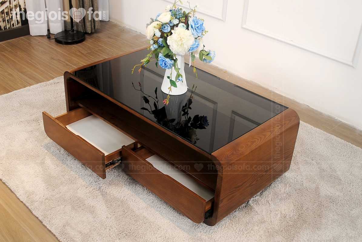 Bàn trà gỗ mặt kính Zontini