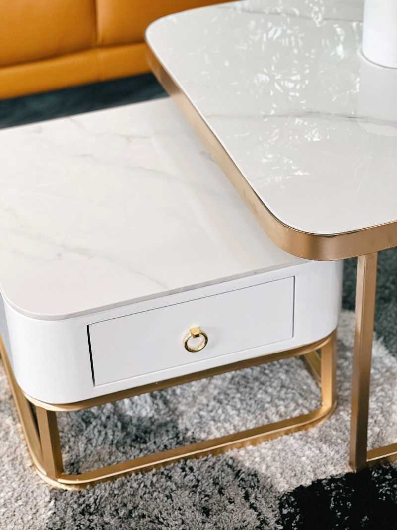 Bàn trà mặt đá Halo White (hình vuông)