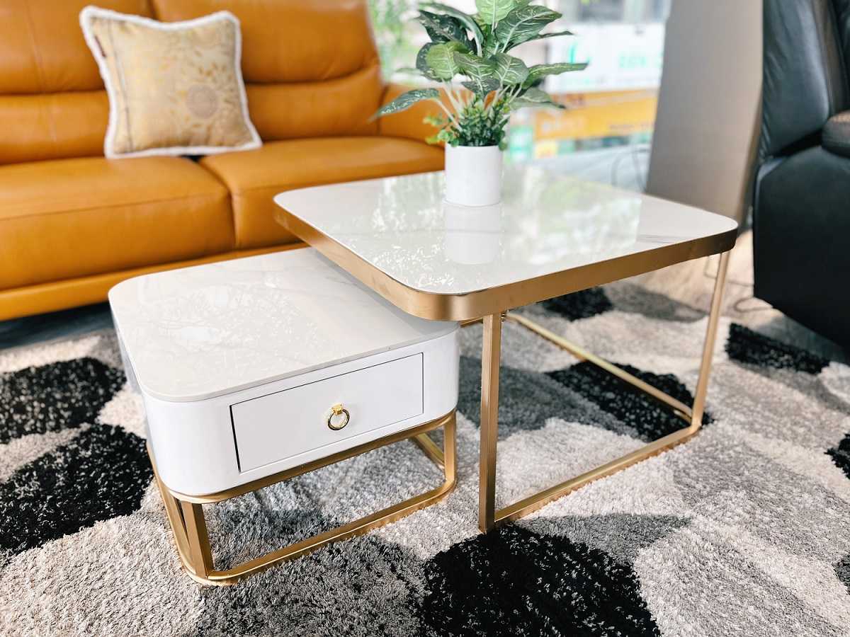 Bàn trà mặt đá Halo White (hình vuông)