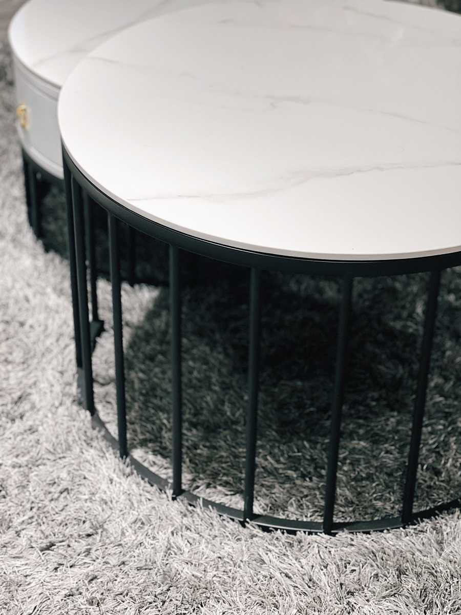 Bàn trà Halo white tròn chân đen sơn tĩnh điện