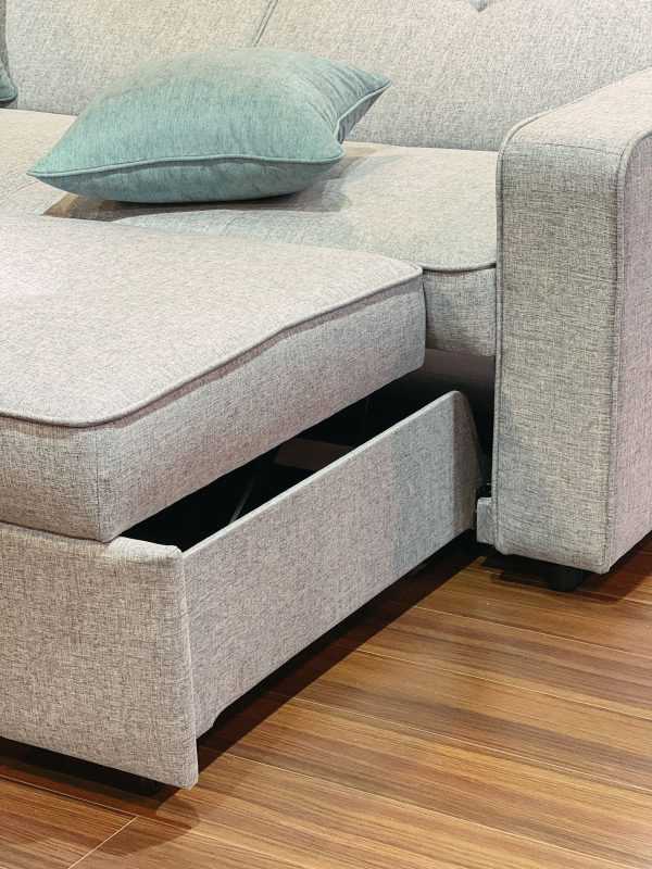 Sofa giường Abby nỉ màu ghi nhạt