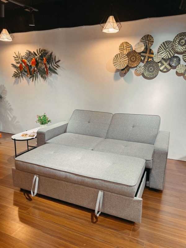 Sofa giường Abby nỉ màu ghi nhạt