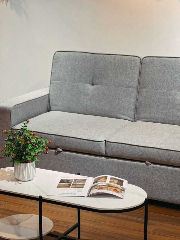 Sofa giường Abby nỉ màu ghi nhạt
