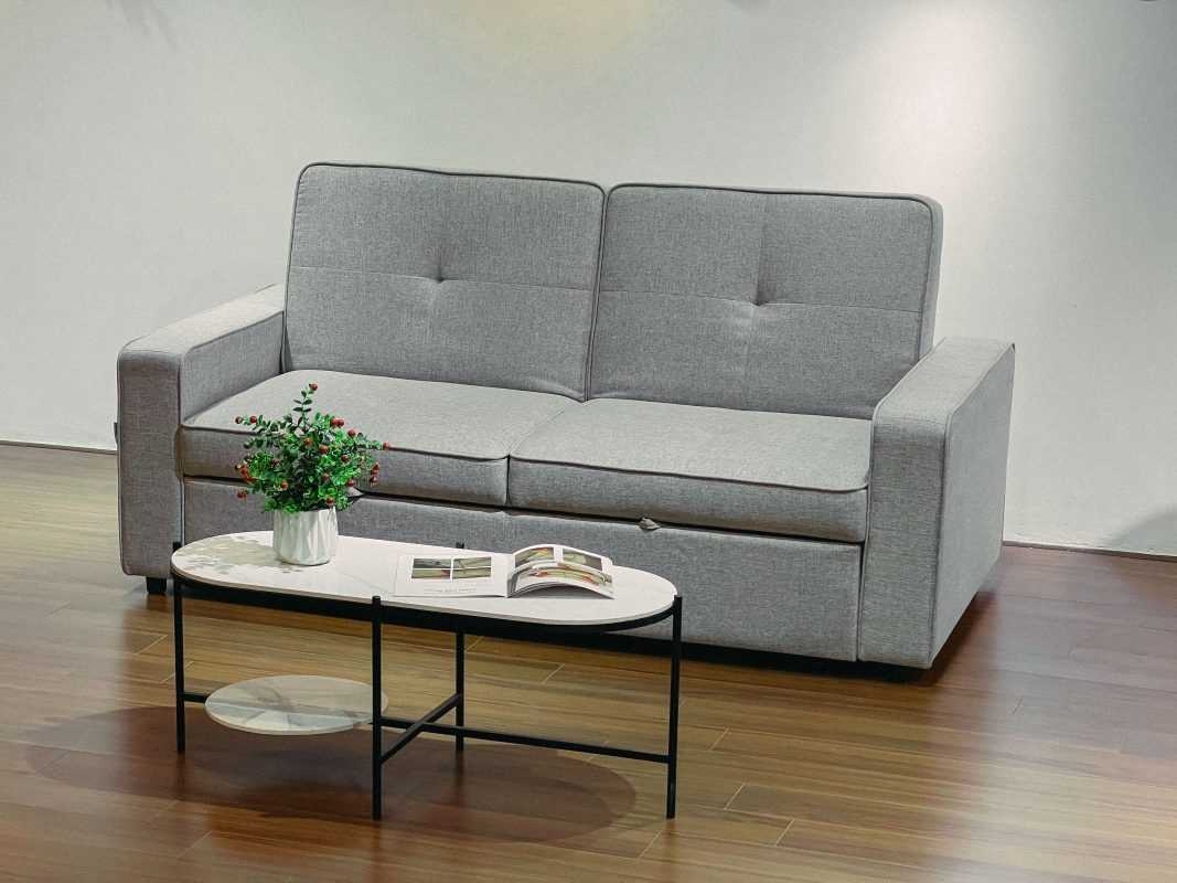 Sofa giường Abby nỉ màu ghi nhạt