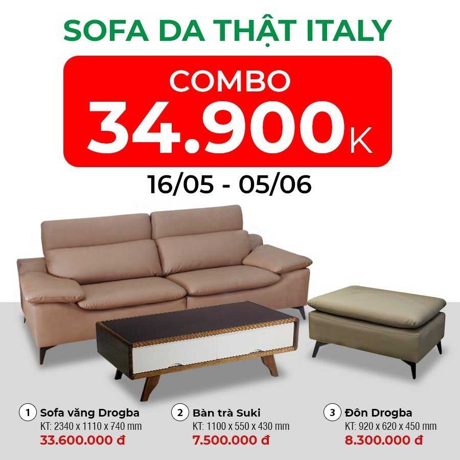 Combo Sofa văng+ Đôn Drogba+ Bàn trà Suki – Tiết kiệm lên tới 14.500.000 đ