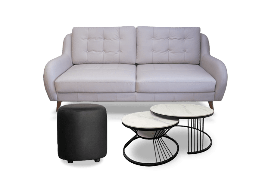 Combo 3, sofa văng Verona, bàn trà Dubai/Nara/Crown, đôn PU hoặc nỉ