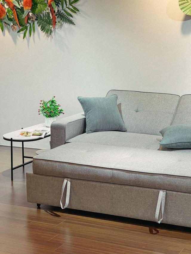 Sofa giường Abby nỉ màu ghi nhạt