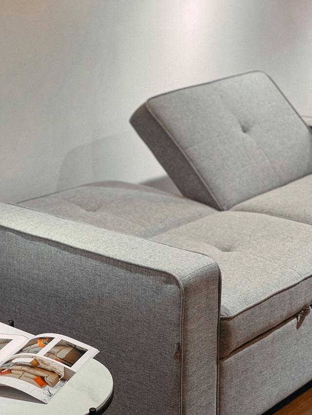 Sofa giường Abby nỉ màu ghi nhạt