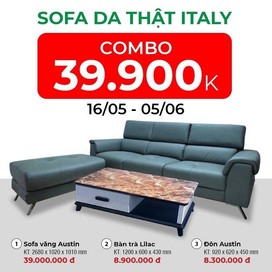 Combo sofa văng+đôn Austin +Bàn trà Lilac – Tiết kiệm lên tới 16.300.000 đ