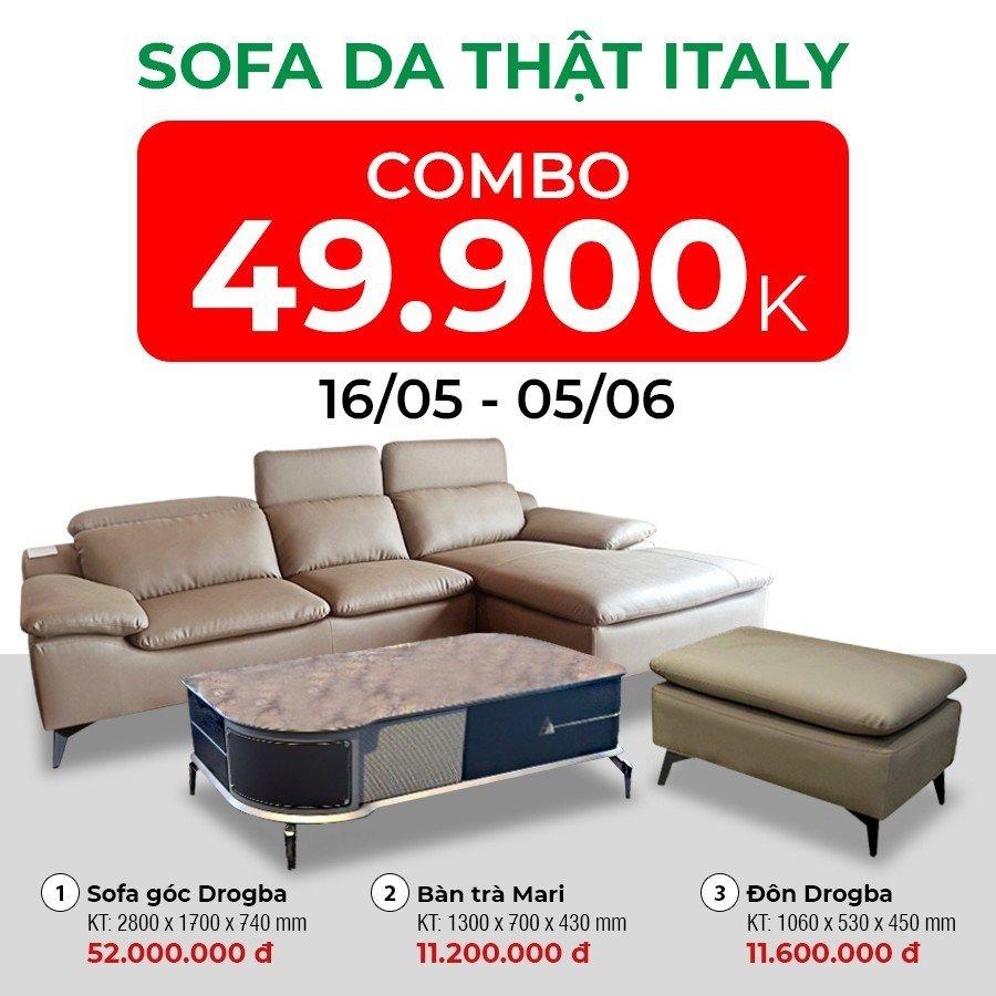 Combo sofa văng+Đôn Grogba+Bàn trà Mari – Tiết kiệm lên tới 24.900.000đ