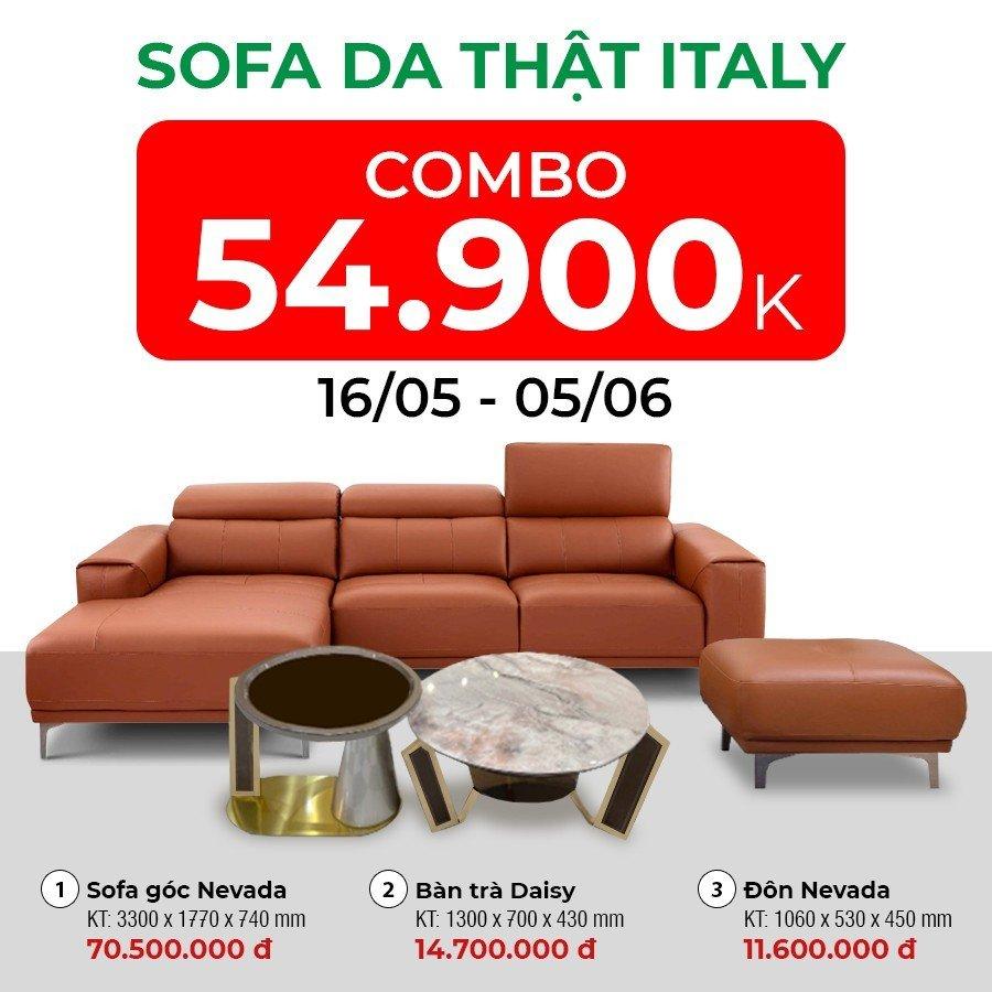 Combo sofa đôn+ góc Nevada+Bàn trà Daisy – Tiết kiệm lên tới  41.900.000 đ