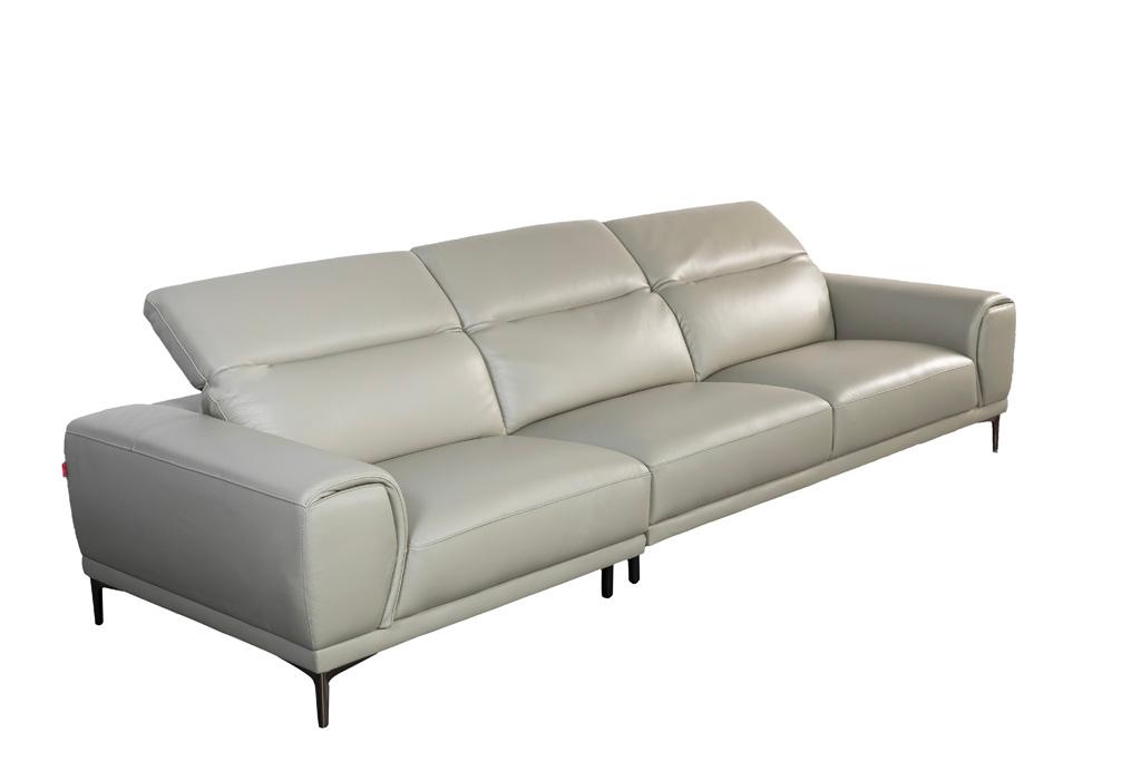 Sofa Văng Kuka KF.111 da bò thật tiếp xúc màu ghi nhạt 306x106/109x71/97