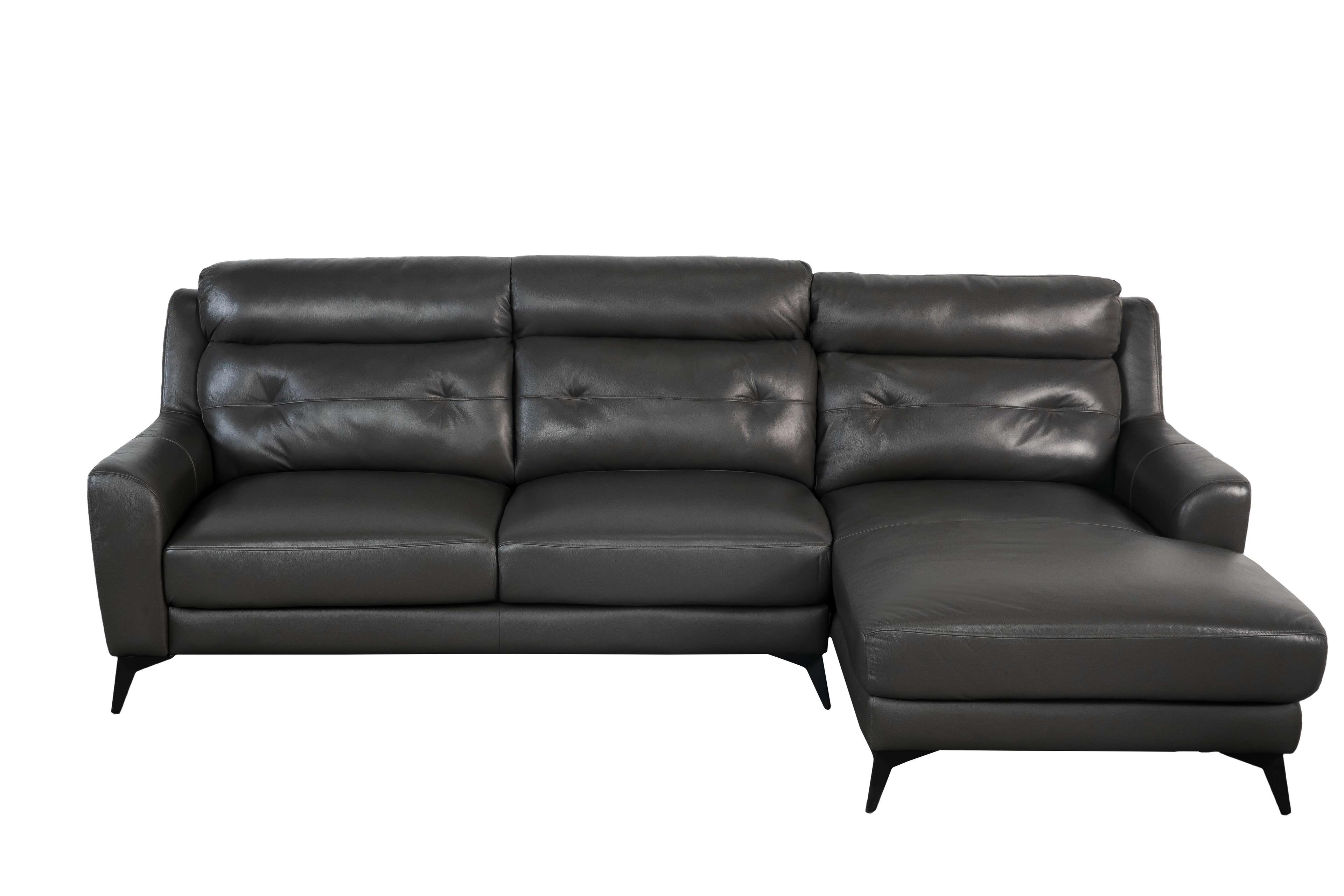 Sofa Góc trái Sofaland HILBERT da bò thật 100% màu ghi đậm 254x150x93