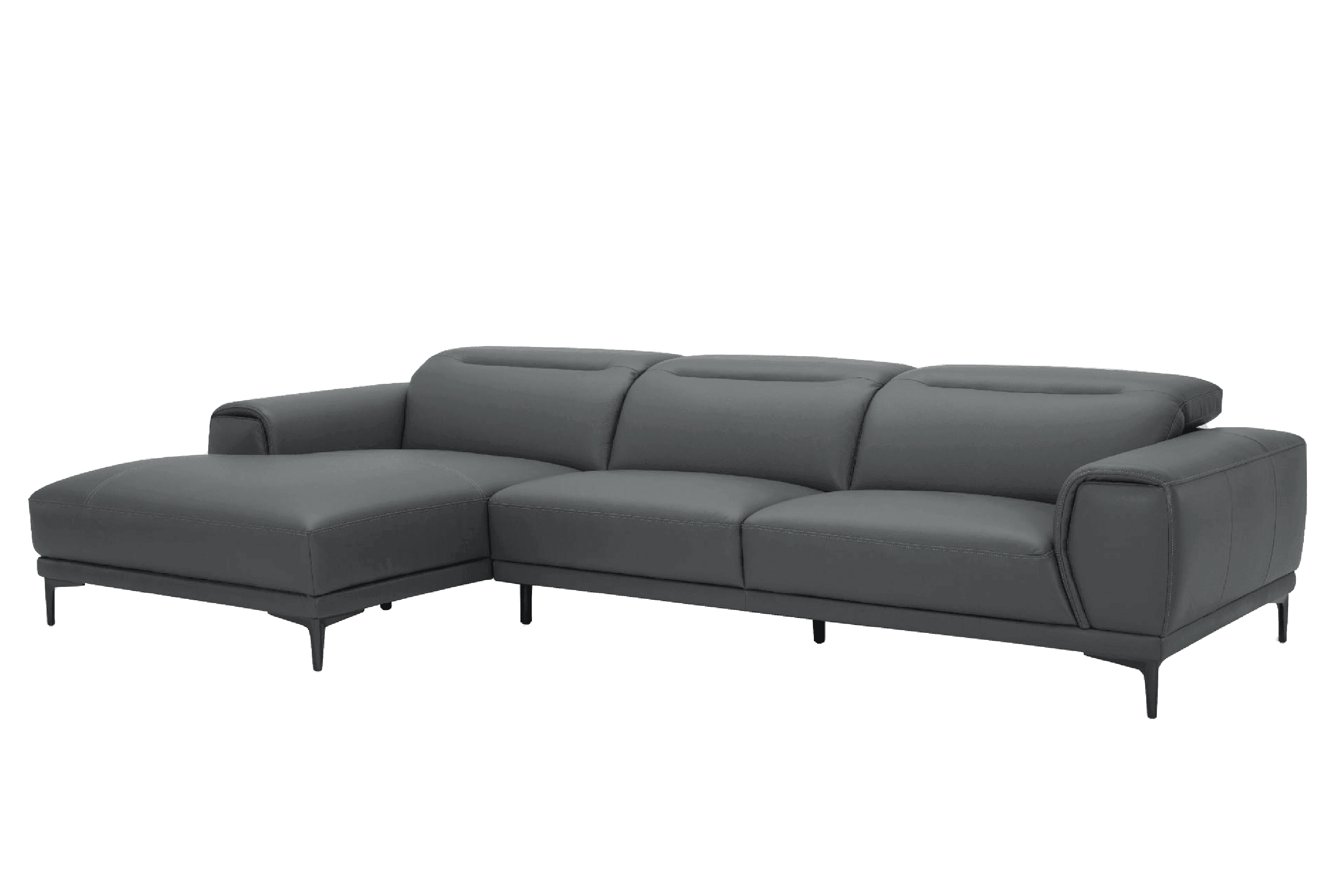 Sofa Góc trái Kuka KF.111 da bò thật tiếp xúc màu ghi đậm 306x172/175x71/97