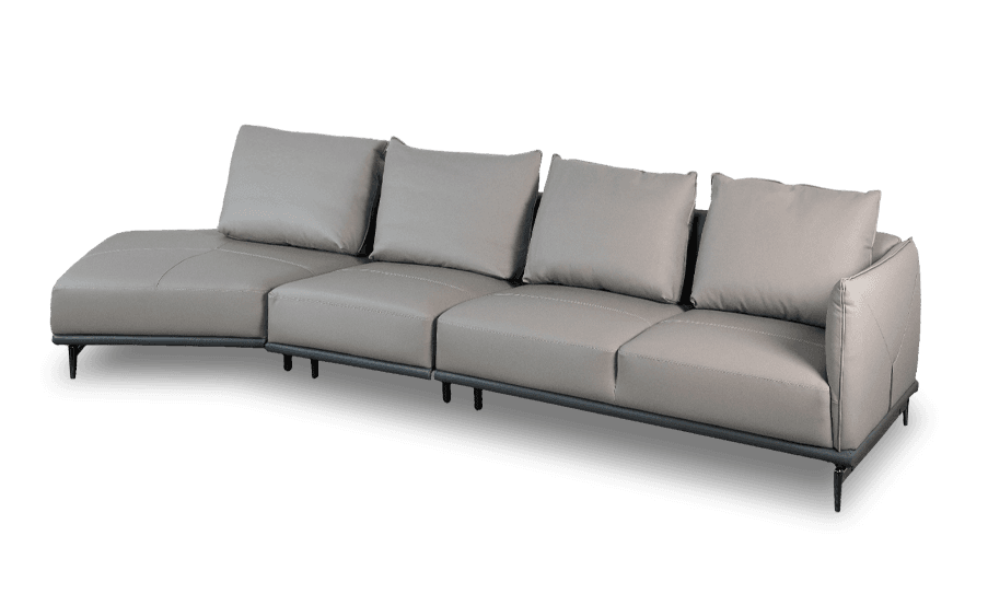 Sofa Góc phải, trái Kuka 9616 da bò thật 100% màu ghi nhạt (W758033) 415x120x73/89