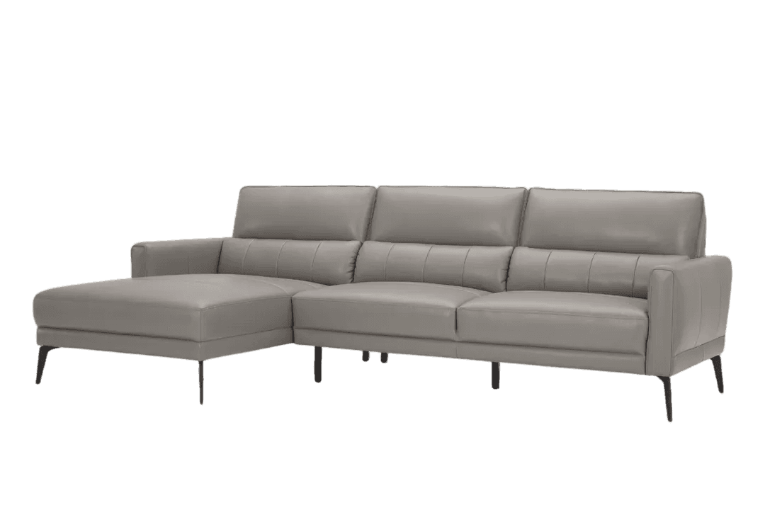 Sofa Góc phải Kuka KT.035 da bò thật tiếp xúc màu ghi đậm (M5663/PVC) 274x160x89
