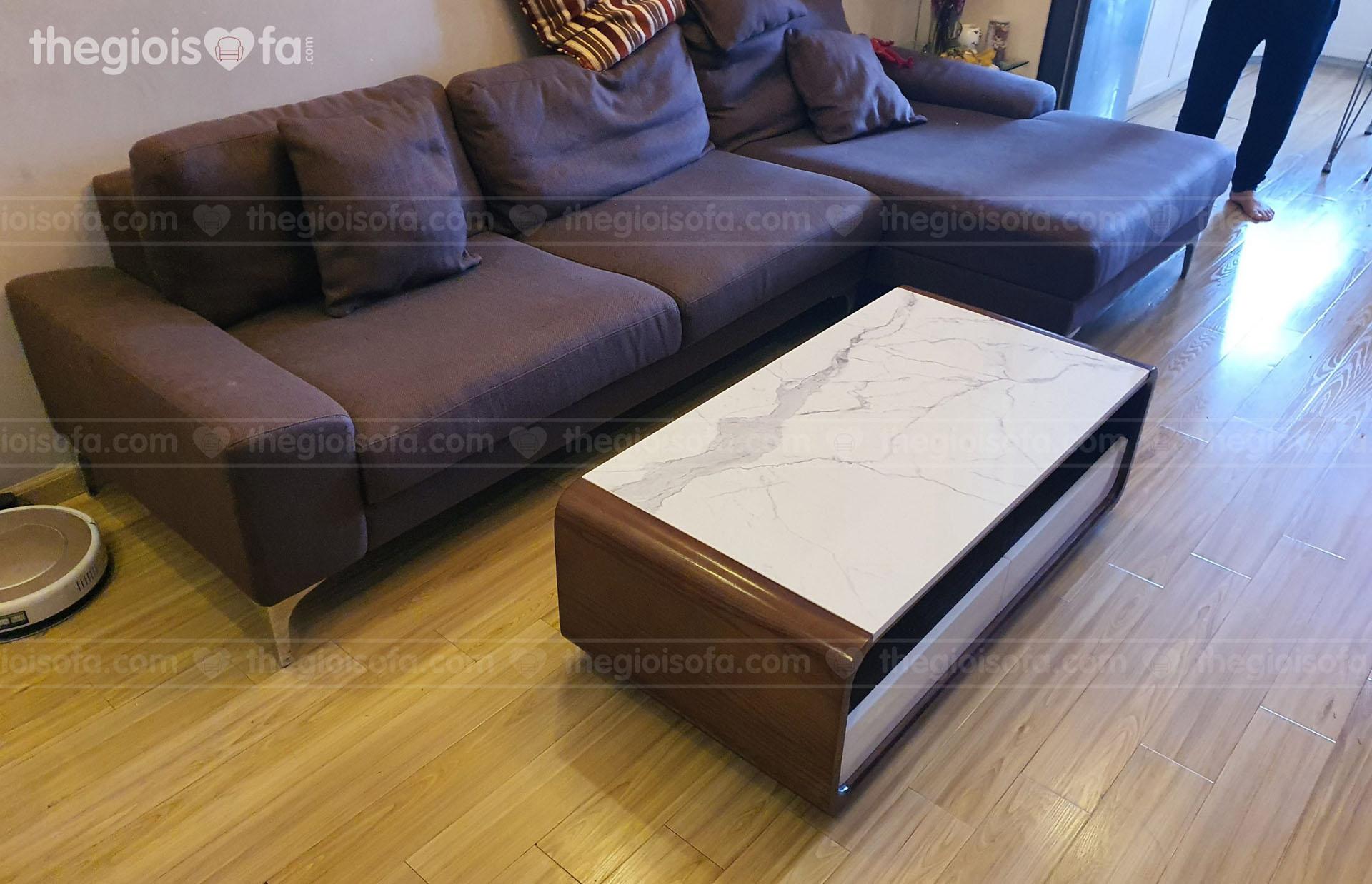 Giao hàng bàn trà cao cấp Olympia White – Gỗ tần bì mặt đá cho chị Loan tại Nam Đô, 609 Trương Định – Mua sofa Quận Hoàng Mai