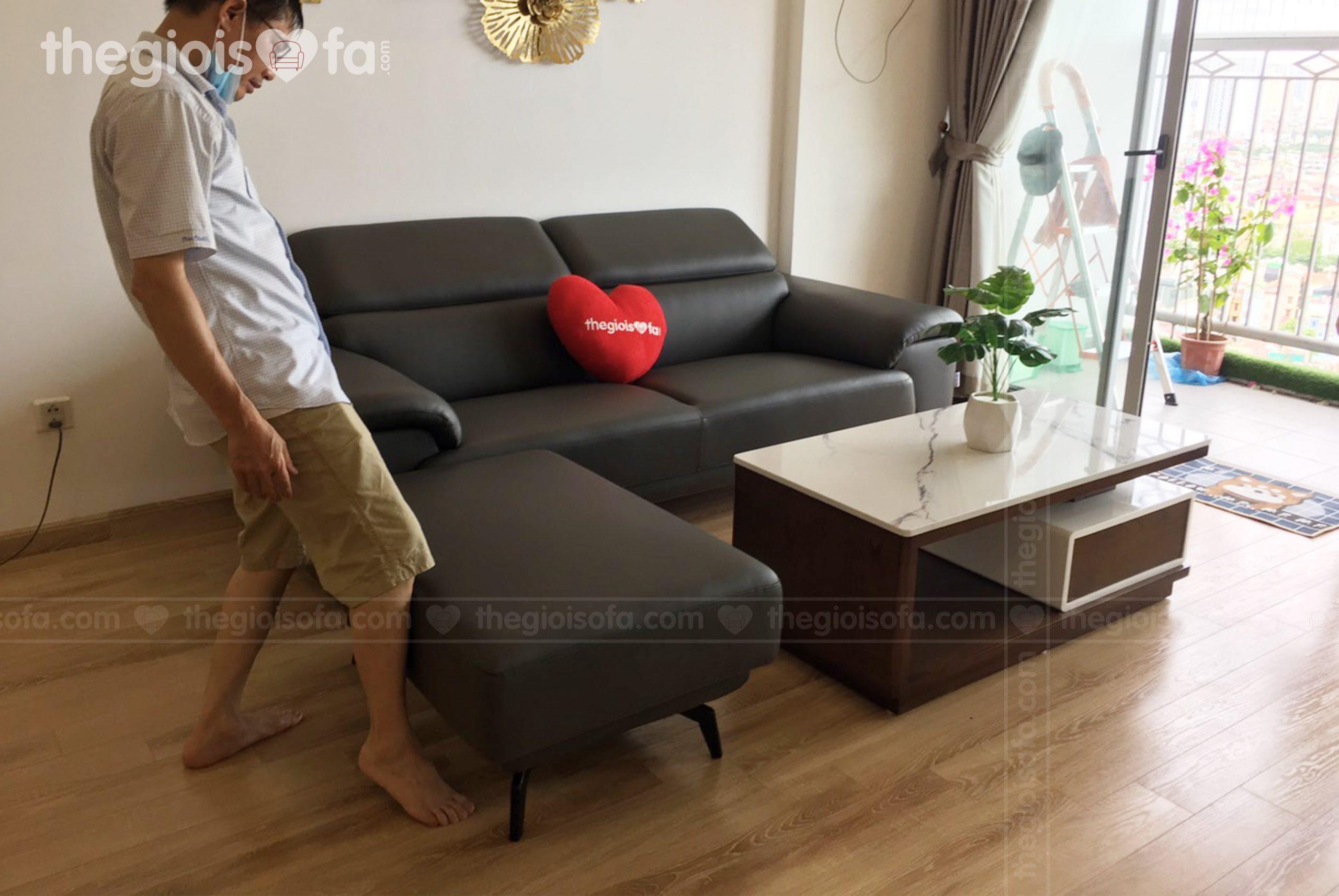 Giao hàng sofa văng da Lyman cao cấp cho chị Ngân tại chung cư 360 Giải Phóng – Mua sofa Quận Thanh Xuân
