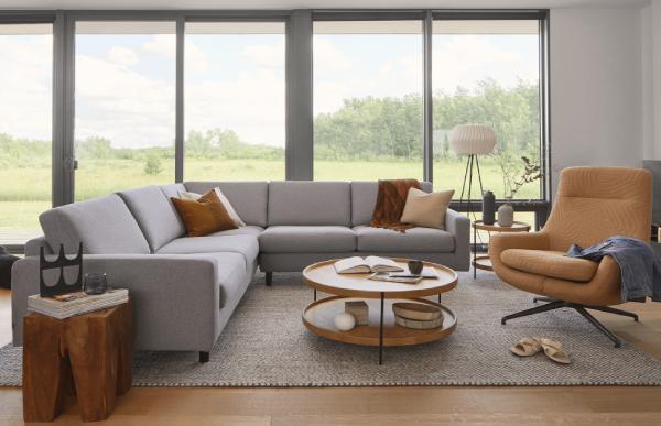 Bộ bàn trà tròn kết hợp sofa góc