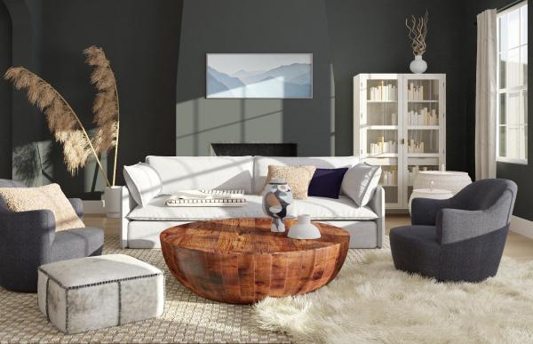 Bộ bàn ghế uống trà tròn với sofa băng