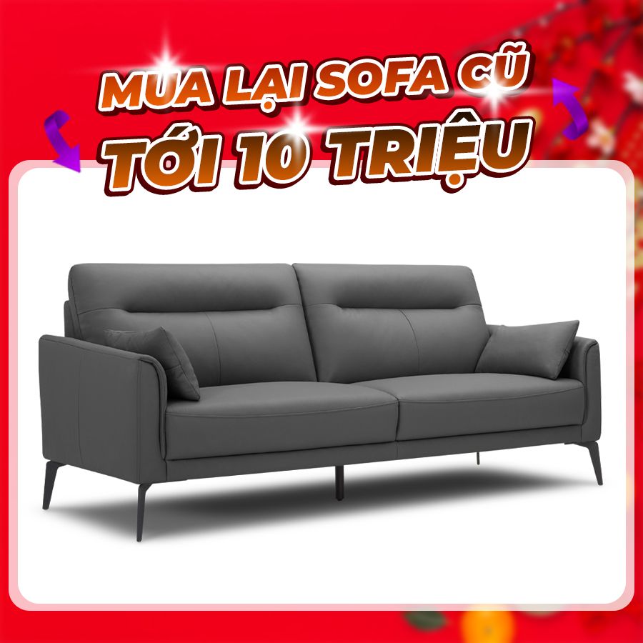 Sofa Văng Kuka KF.098 da bò thật tiếp xúc màu ghi đậm (M5663/PVC) 192x88x87