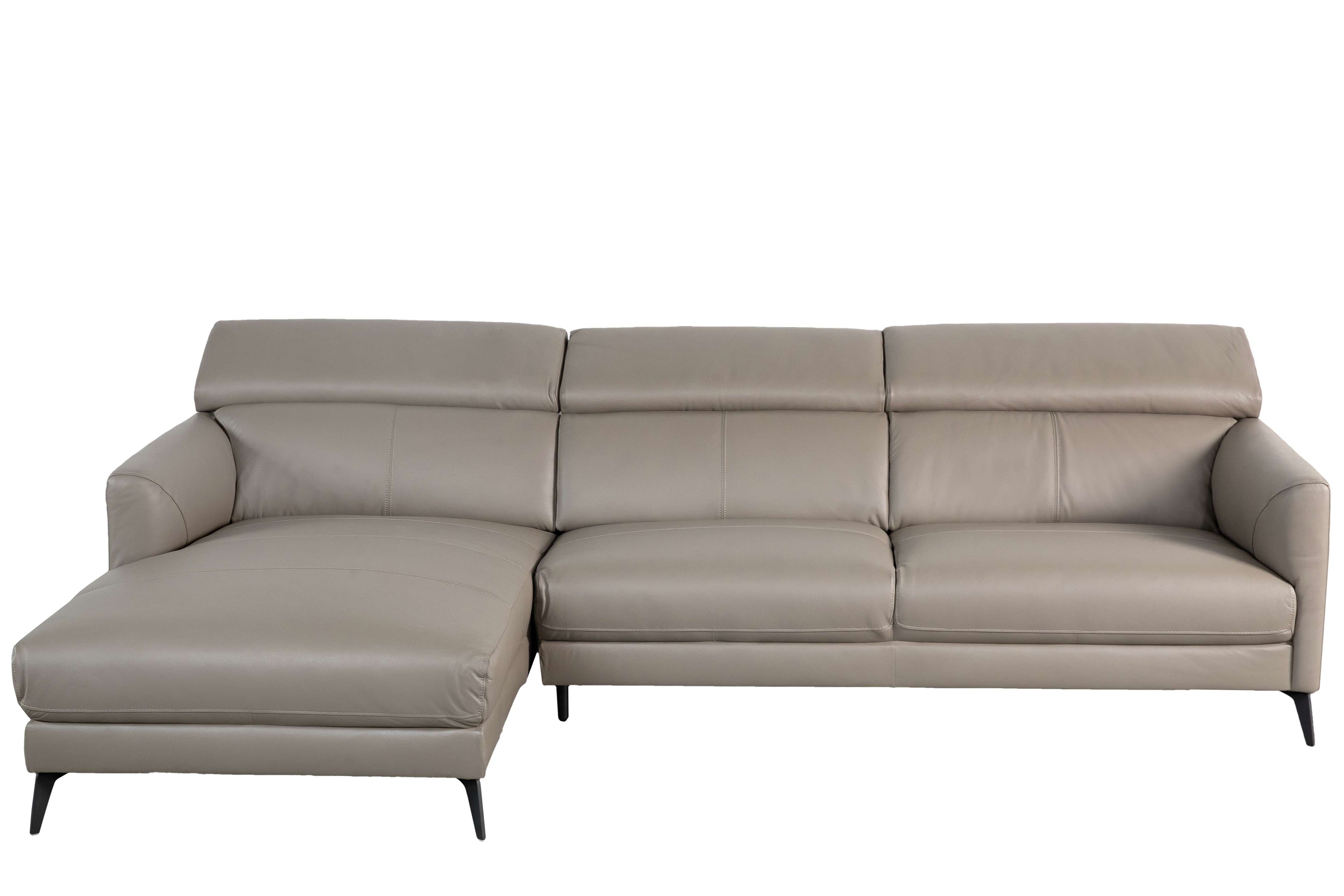 Sofa góc phải Kuka 5608 Da bò thật tiếp xúc Màu ghi đậm 2980 x2080 x 770/960