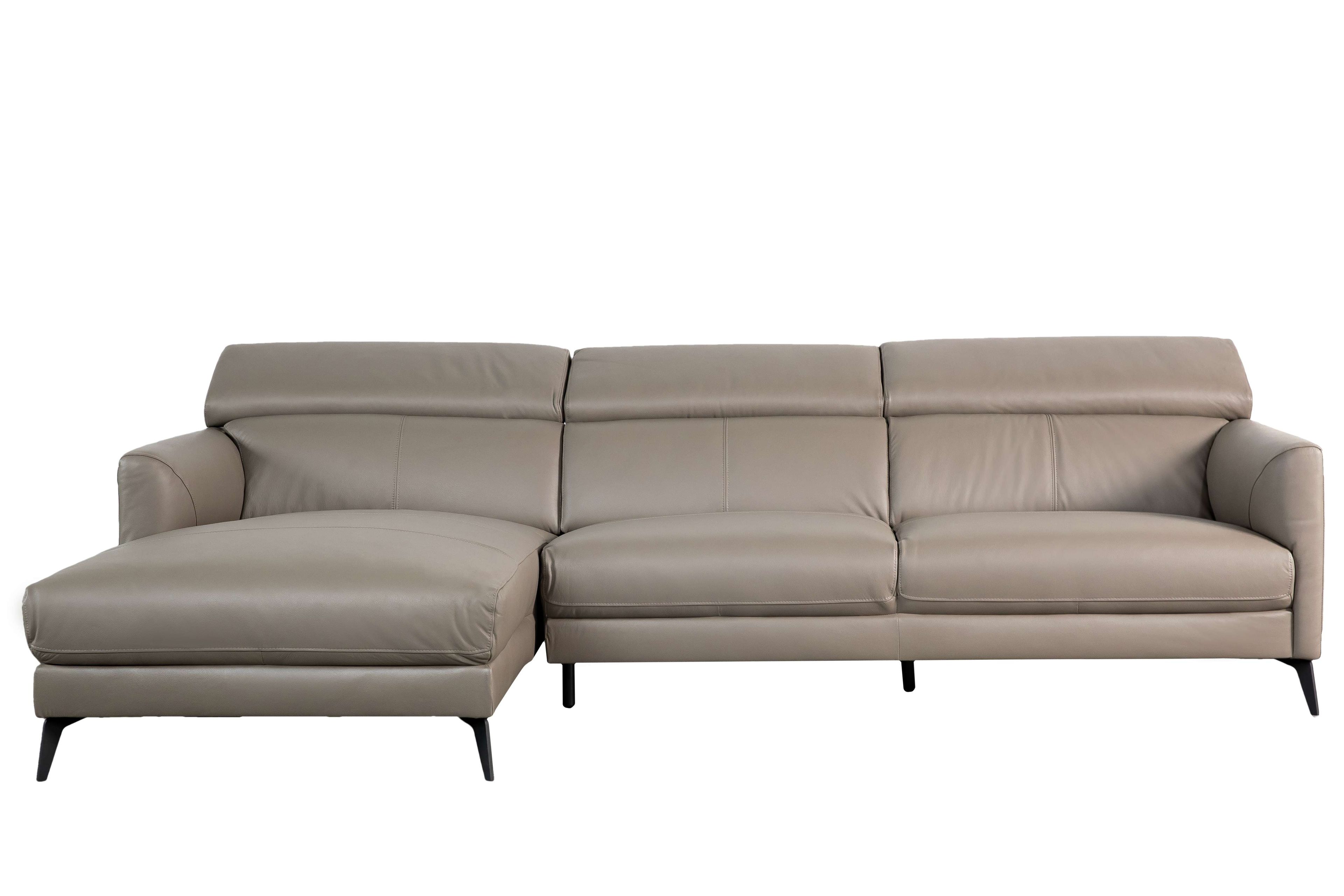 Sofa góc phải Kuka 5608 Da bò thật tiếp xúc Màu ghi đậm 2980 x2080 x 770/960