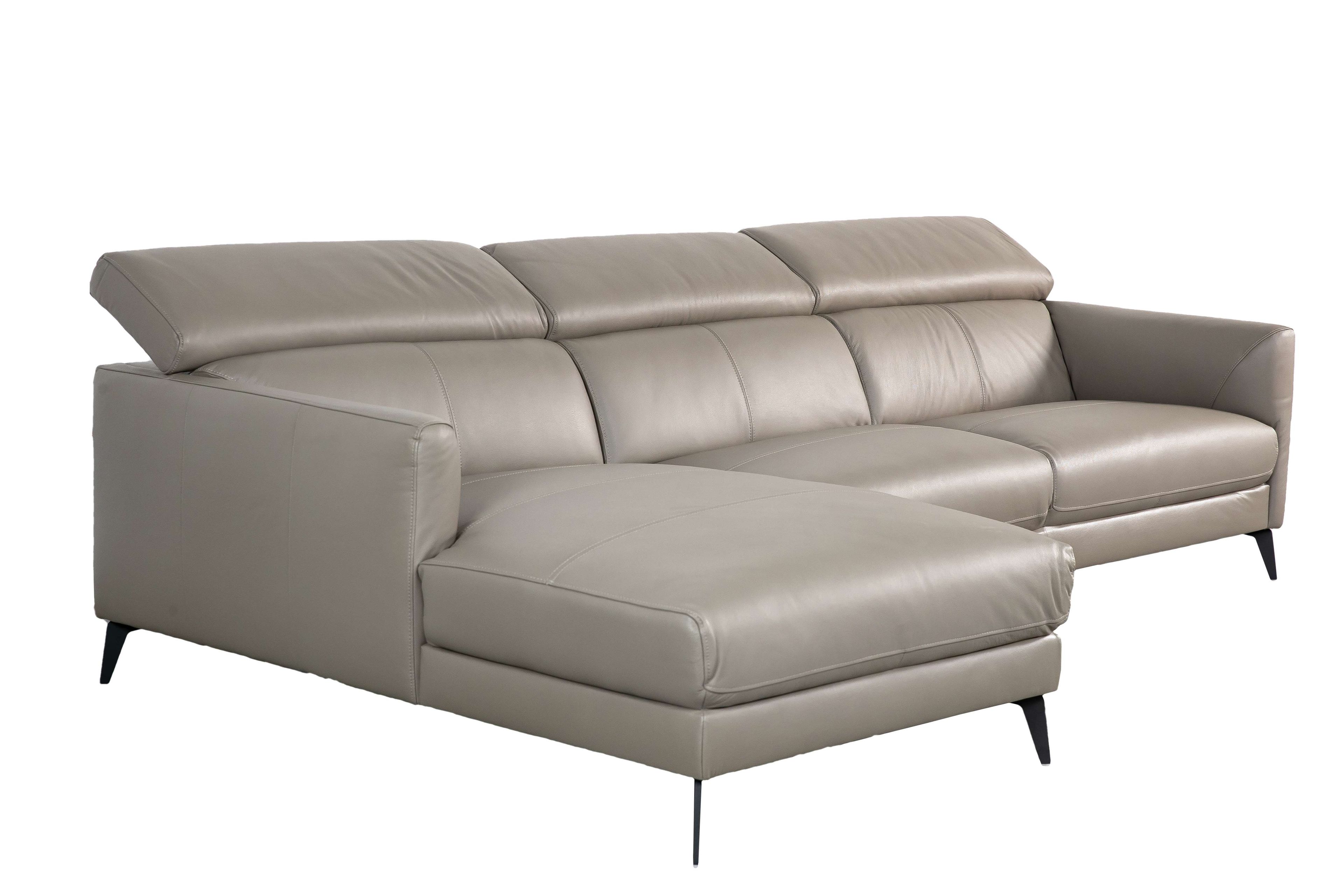 Sofa góc phải Kuka 5608 Da bò thật tiếp xúc Màu ghi đậm 2980 x2080 x 770/960