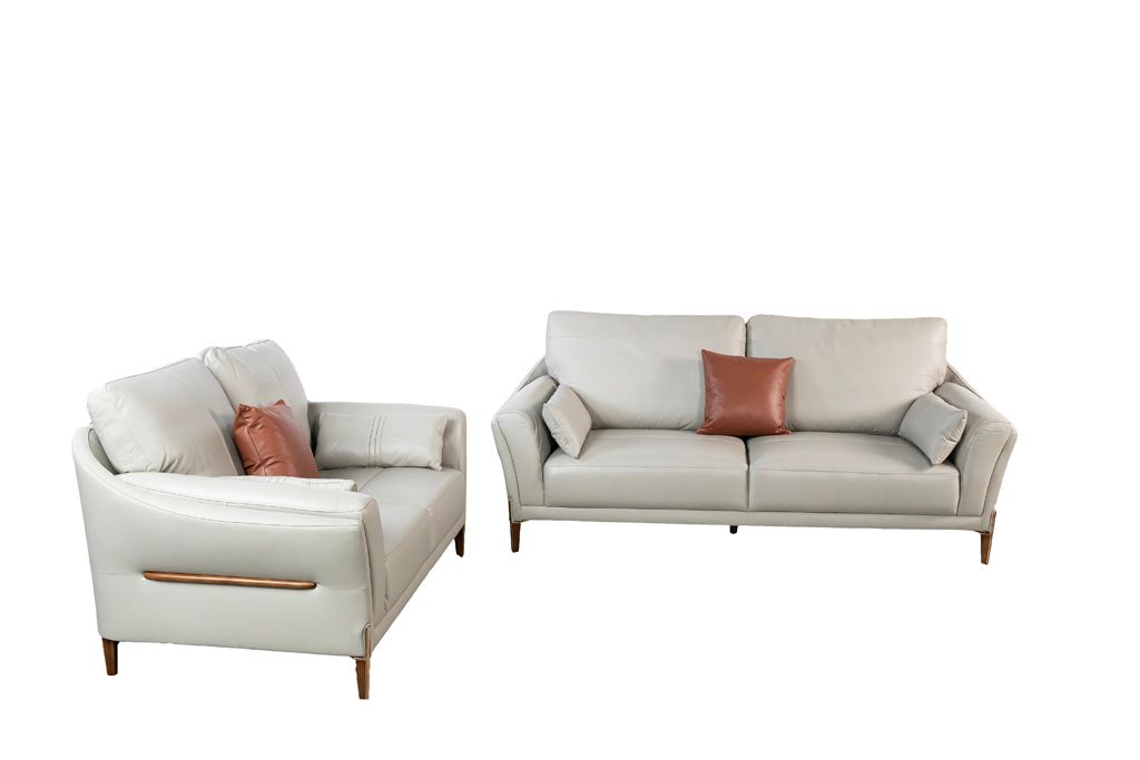 Sofa văng/băng Kuka 8159 3 chỗ Da bò thật tiếp xúc màu ghi nhạt 218*99*62