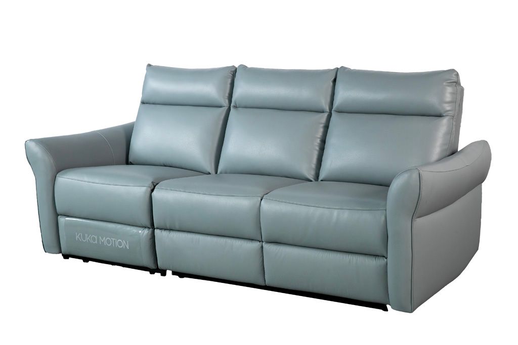 Sofa văng/băng điện 3 chỗ (điện bên trái) Kuka KG136 Da bò thật tiếp xúc màu xanh nhạt 222*92*98