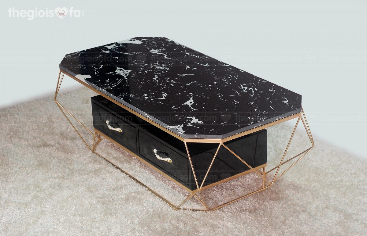 Bàn trà Curve black – Khung thép mặt đá