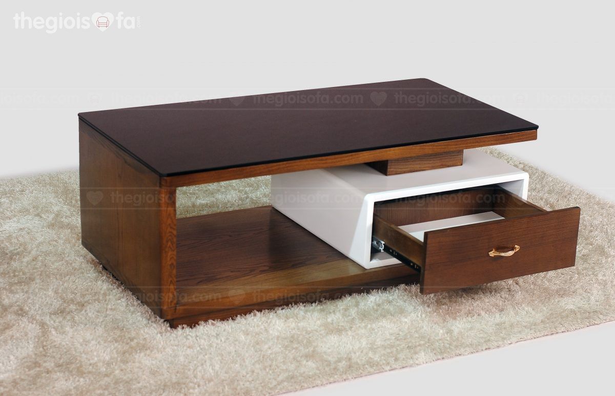 Bàn trà Valencia Black – Mặt kính gỗ tần bì cao cấp