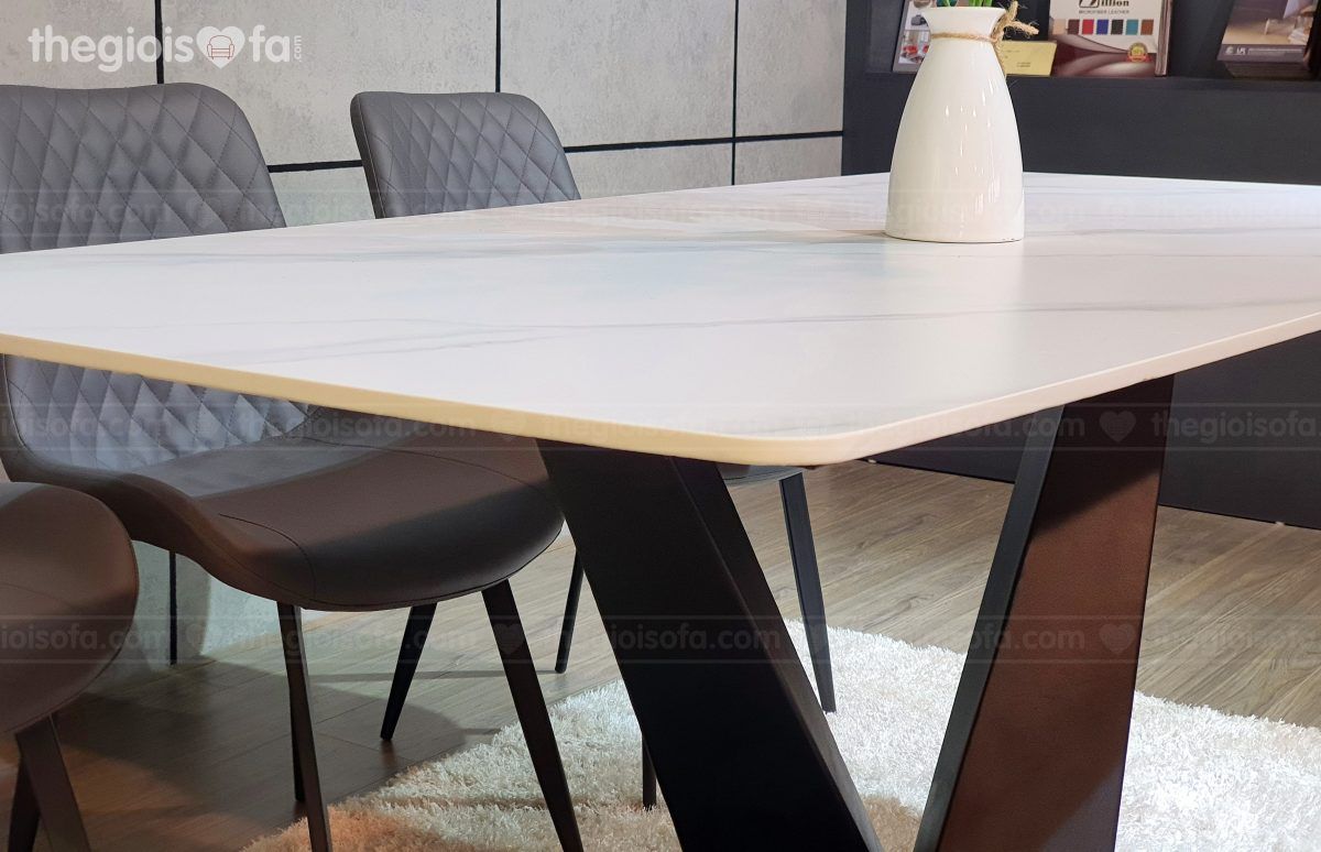 Bộ bàn ăn 6 ghế Carrera – Bàn mặt đá Ceramic, chân sắt tĩnh điện
