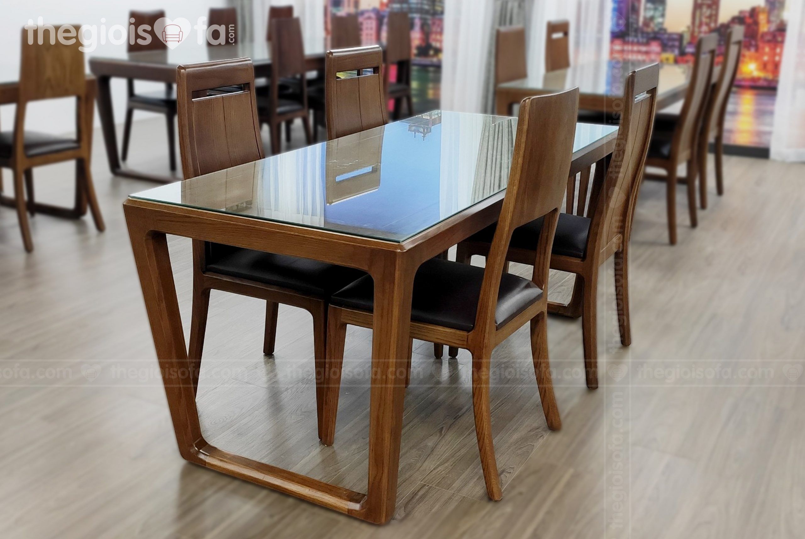 Bộ bàn ăn gỗ óc chó 8 ghế Henderson