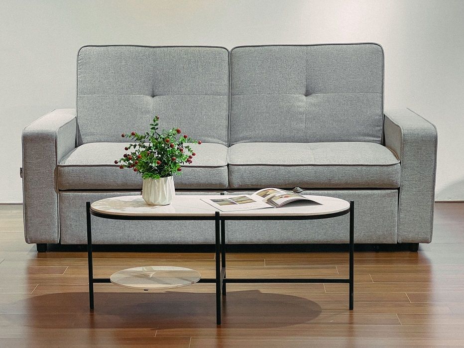 Sofa giường Abby nỉ màu ghi nhạt