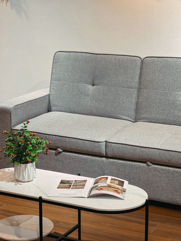 Sofa giường Abby nỉ màu ghi nhạt