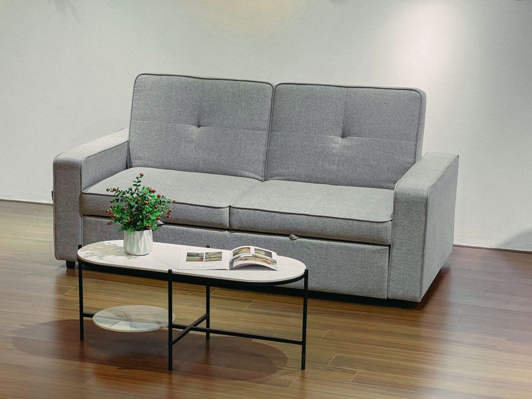 Sofa giường Abby nỉ màu ghi nhạt